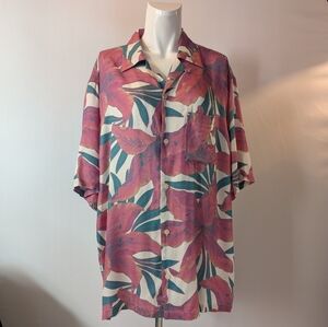 All Saints Red and Green Floral Casual Button Down Shirt